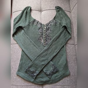 Free People Lace Trim Top